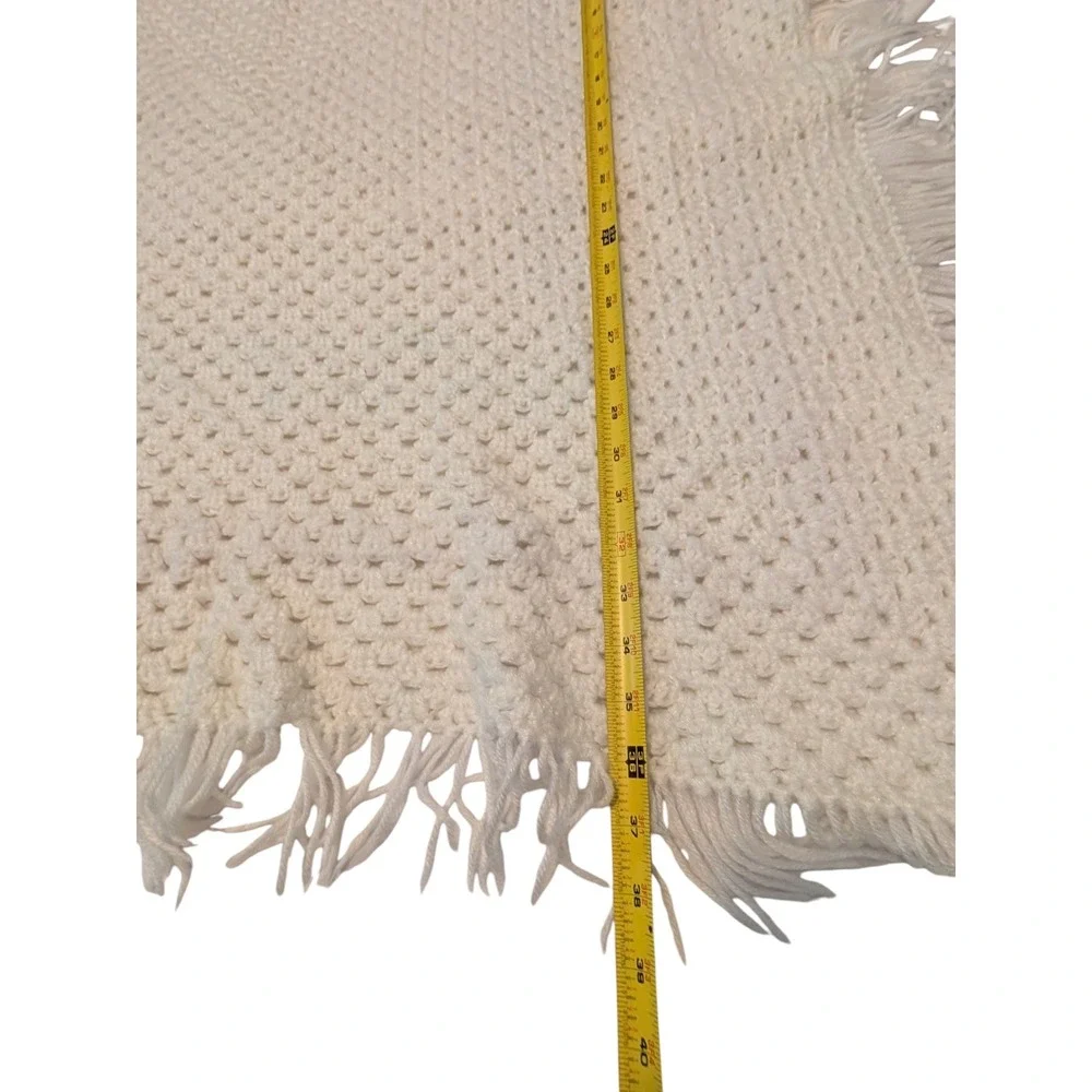 Handmade White Crochet Baby Blanket Fringe Trim Square Nursery Afghan 36x36
